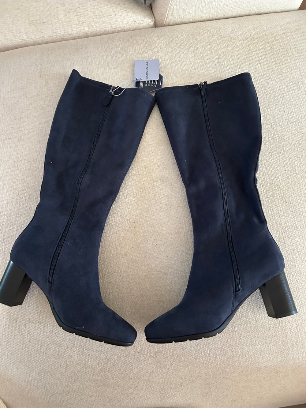 Aerosoles Tall-Shaft Heeled Boots -Micah, Navy Faux Suede, Size 8 Wide, NWT - Picture 5 of 10